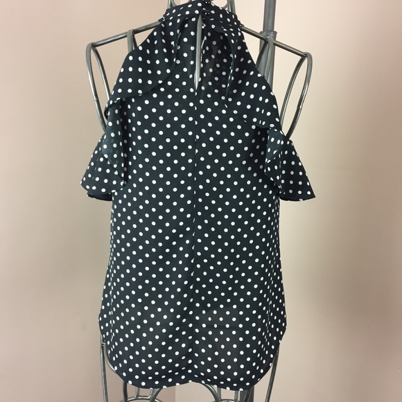 B-wear back and white polka dot cold shoulder top - Picture 3 of 5